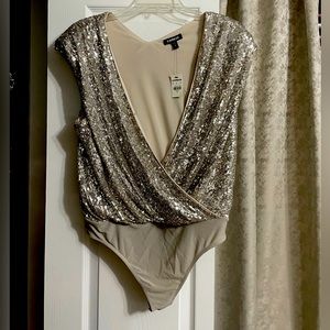 Brand new never worn Express silver sequins body suit